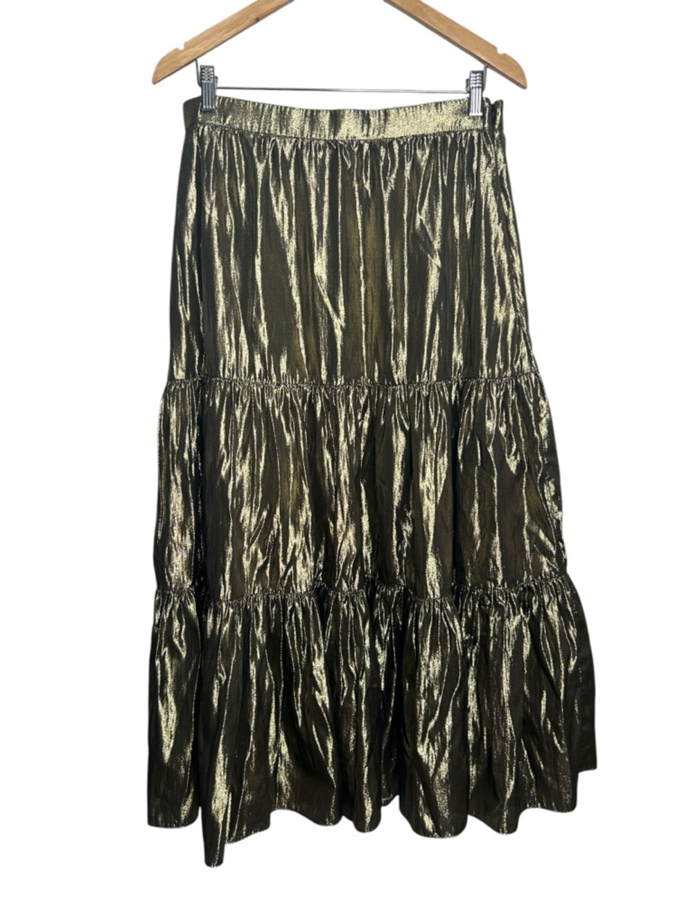 J.CREW Tiered Maxi Party Skirt in Gold metallic lamé Women’s Size Medium - Picture 7 of 8